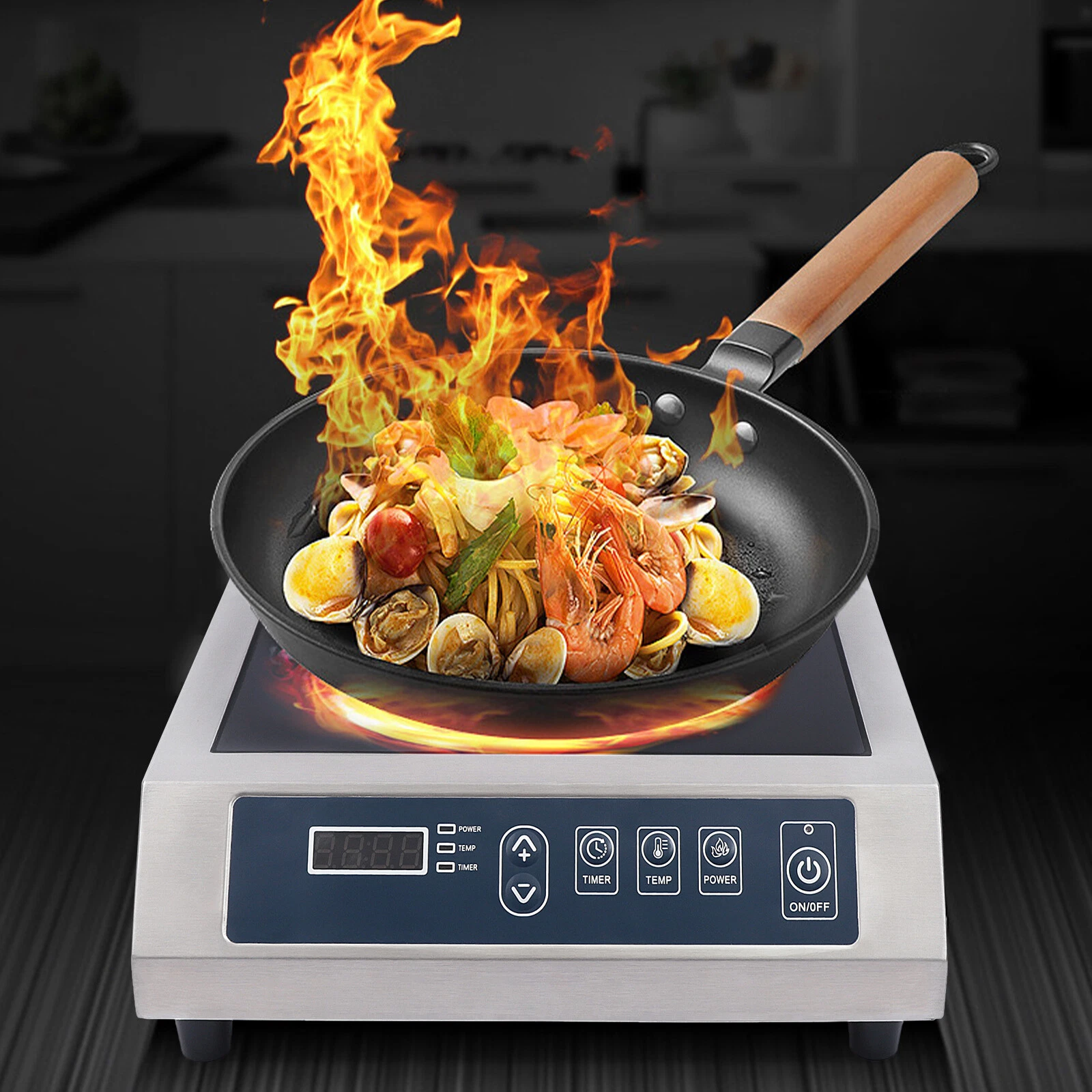 12" Portable Commercial Induction Cooktop 1800W Countertop Burner 13 Temp Levels