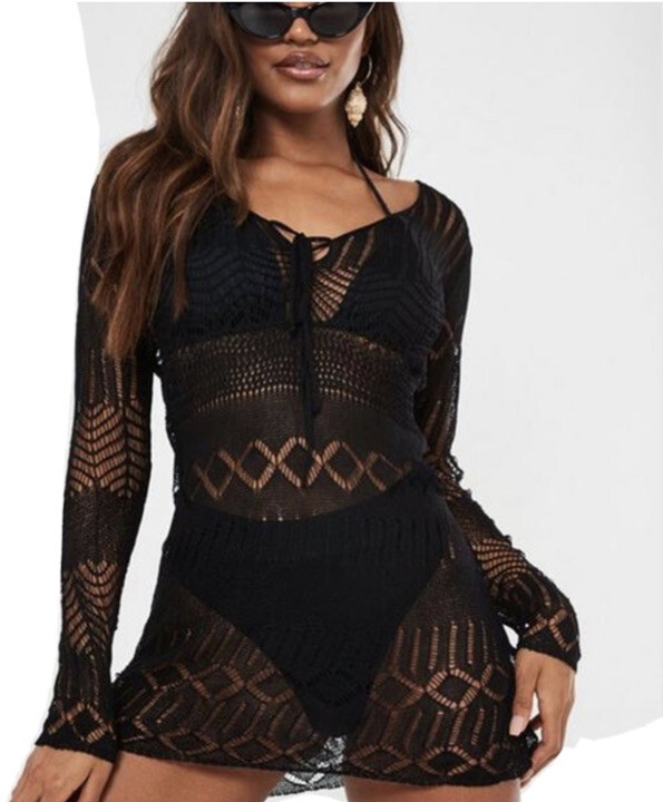 Missguided Black Lace Up Knitted Dress Cover Up Size 6/8 | eBay UK