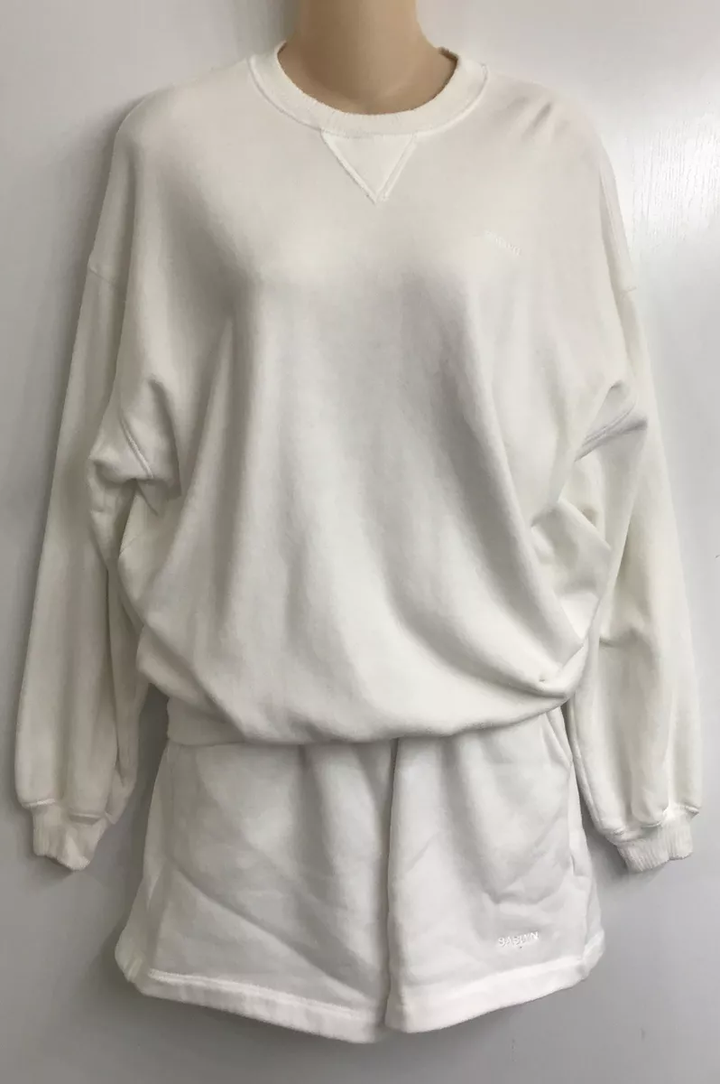 Sablyn Short Set White Sweatshirt And Sweat Shorts Crew Neck Size XS