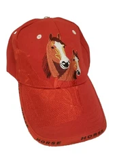 Horse Hat Adjustable Hook And Loop Red Cap Cotton Blend Made In China