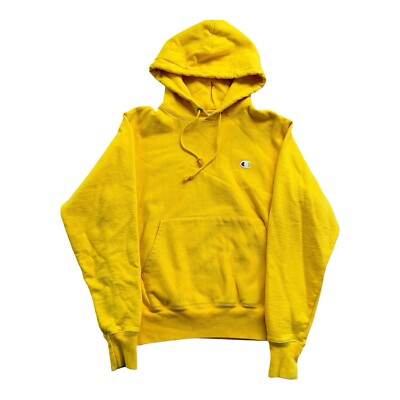 Vintage Champion Reverse Weave Hoodie Sweatshirt Gold Yellow Heavyweight  Small