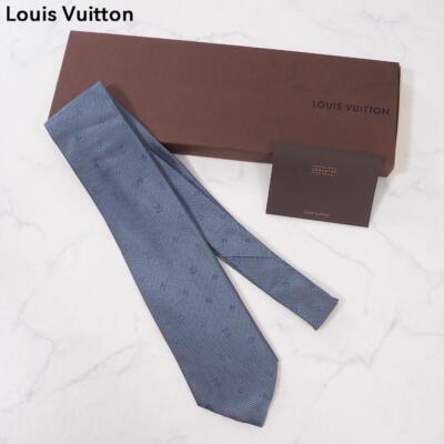 Louis Vuitton Monogram Pattern Tie Light Blue 100% Silk