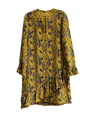 karen walker silk dress Madewell x Karen Walker Silk Floral Loretta Dress Ruffle Asymmetric Shift  Sz 2