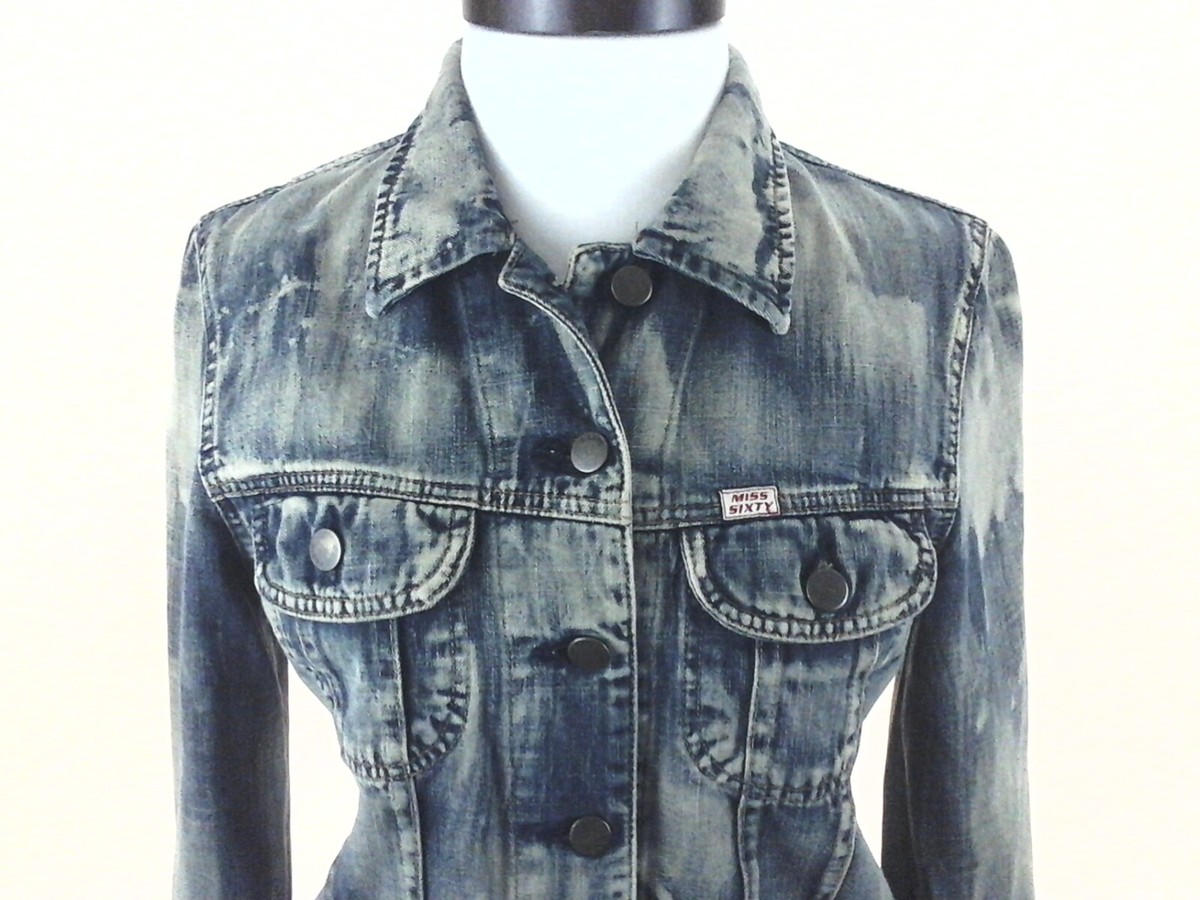 MISS SIXTY Ross Denim Jacket Trucker Blue Acid Wash Made in Italy 