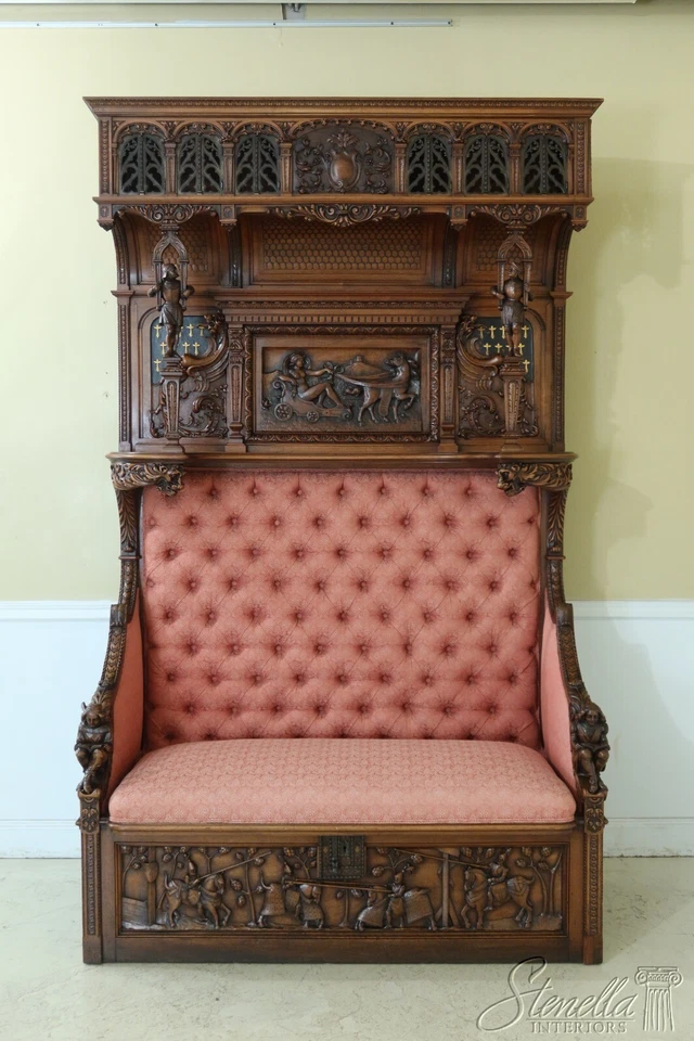 L50909EC: Banco de pasillo continental de nogal tallado antiguo de buena calidad Foto 2 de 4