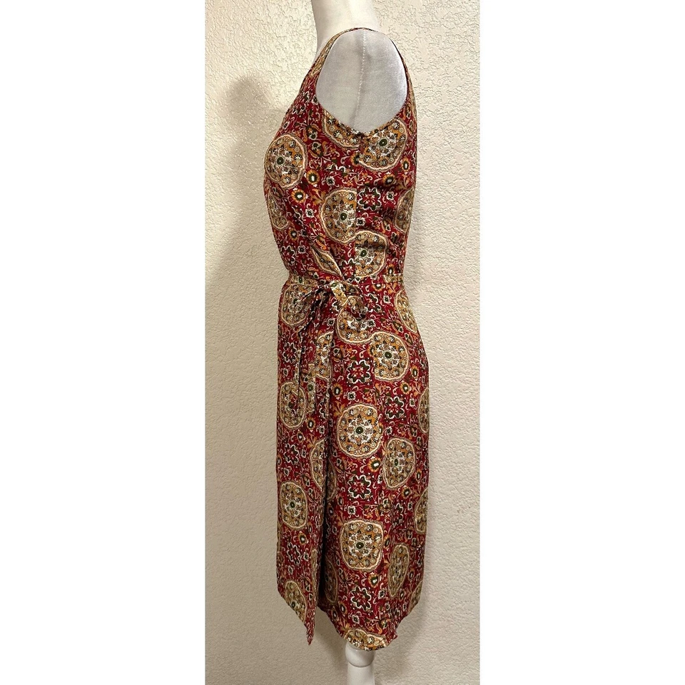 Merona Red Floral Print Faux Wrap 100% Silk Dress w/ Belt Womens 6 - Image 4 of 4