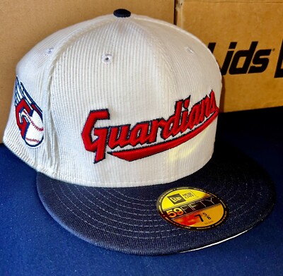  New Era Custom  White Dome Corduroy 7 5/8 Cleveland Gaurdians  Script  2-Tone