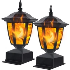 Dynaming Solar Flame Post Lights Outdoor, Solar Powered Lamps Fence Post Cap ...