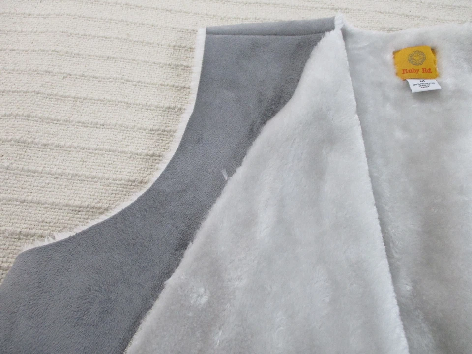 Ruby Rd Womens Vest Medium Gray Sleeveless Open Wrap Faux Suede Polyester Soft - Image 4 of 4