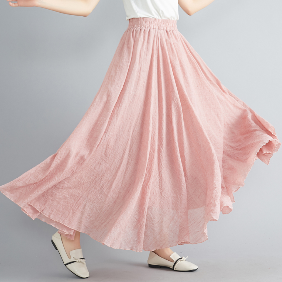 Damen A-Linien Rock - Baumwolle Leinen Mix, Elastische Taille, Mittellang - Bequem & Lässig