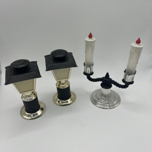 Gothic Spooky Candelabra & Lamps Salt and Pepper Shakers Vintage Plastic 1960's - Picture 1 of 4