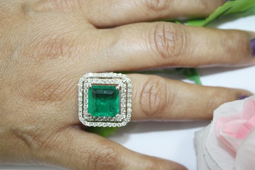 1.71ct Diamante Redondo Natural 14K Oro Blanco Macizo Esmeralda Alianza - Imagen 9 de 10