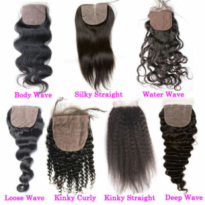 PERUVIAN SILK BASE BASE CLOSURE 4X4 ALL TEXTURES ALL PARTINGS BLEACH KNOTS 12AA