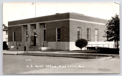 Rice Lake Wisconsin~Mail Drop Box @ US Post Office~5 Minute Parking Sign RPPC PC