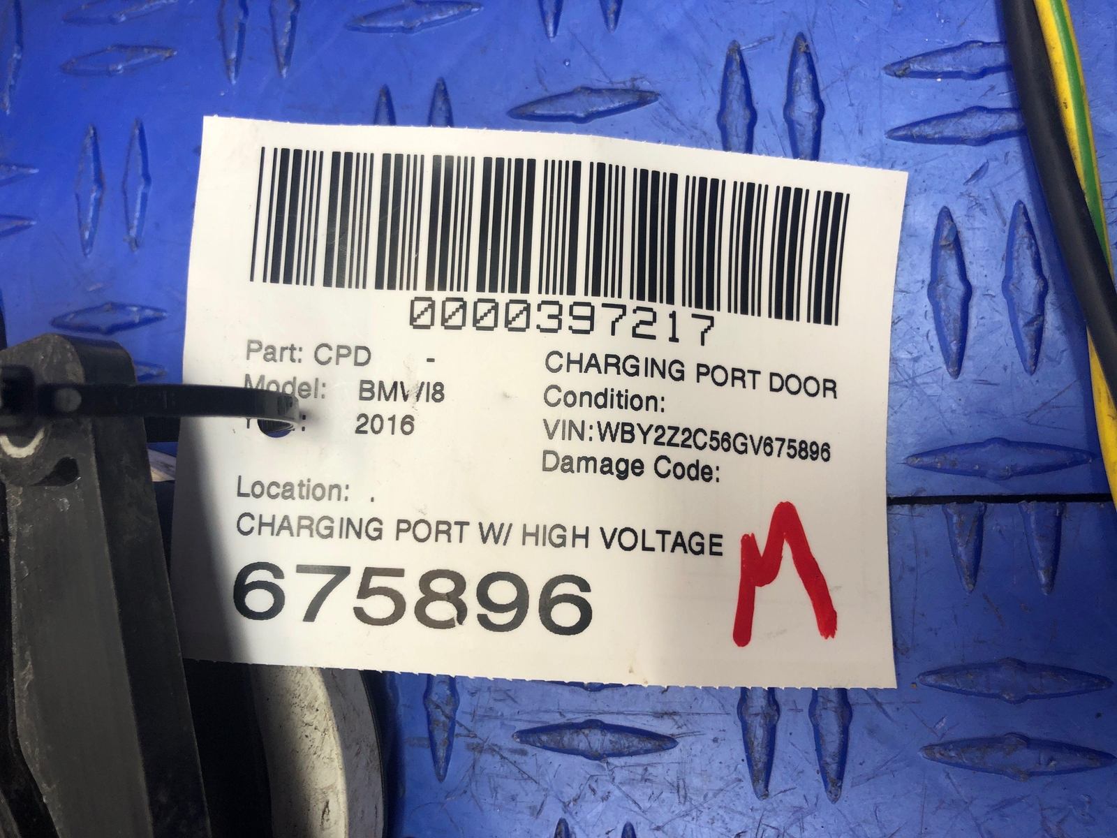 2014-2020 BMW I8 CHARGING PORT W/ HIGH VOLTAGE CABLE 9391891 61126828055 OEM