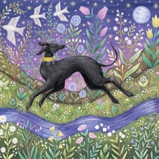 Running Free  Dog Art Blank Greeting / Birthday Card Moon Whippet Lurcher Hound