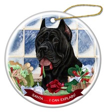 Black Cane Corso Porcelain Hanging Ornament Pet Gift Santa I Can Explain