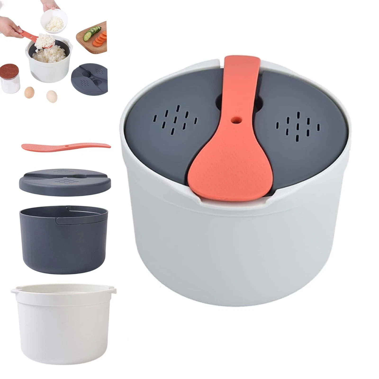 Microwave Rice Cooker, 2l Microwaveable Rice Steamer Pasta Maker with Rice Sp...