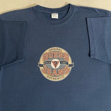 Vintage 90s GUESS Jeans USA Center Logo T-shirt Blue Large Streetwear Hip Hop
