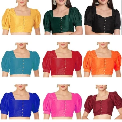 Way2Like Women Button Down Blouse Saree Non-Padded Choli Stitched Crop Top