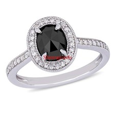 Natural Black Onyx Gemstone With 18k White Gold Plated Silver Women's Ring 12
