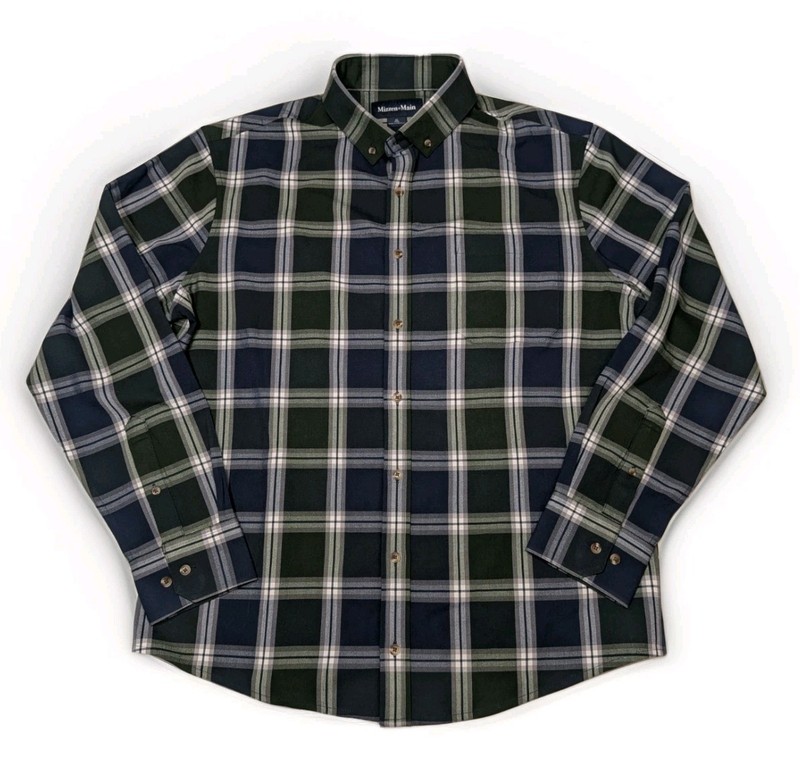 Mizzen Main Mens XL Trim Long Sleeve Button Up Shirt Plaid Green