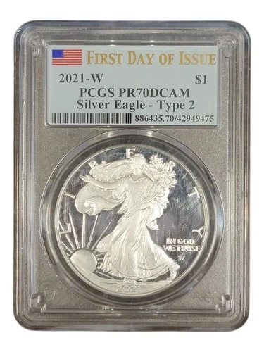 2021-W $1 PCGS PR70 DCAM Silver Eagle - Type 2 First Day Of Issue Silver Coin