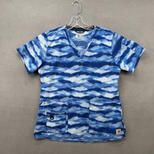 Carhartt Scrub Force Modern Fit Blue Wave Print V-Neck Top Womens Small