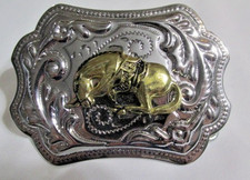 Gold Horse on Silver Ornate Background, Belt Buckle