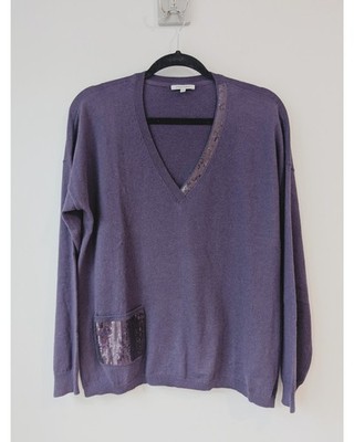 Lisa Todd Purple V-neck Cashmere Blend Lightweight Sweater Purple XL