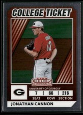 Jonathan Cannon 2022 Panini Elite Extra Edition College Tickets Optic Georgia