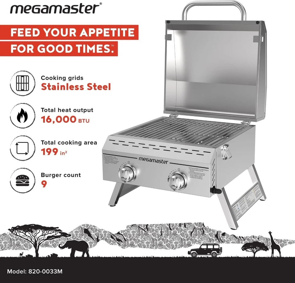 Parrilla de gas Megamaster Premium de 2 quemadores - Cocina portátil de alta potencia al aire libre Foto 4 de 4