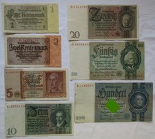 7 Reichsbanknoten Deutsches Reich 1 Mark bis 100 Mark (108118)