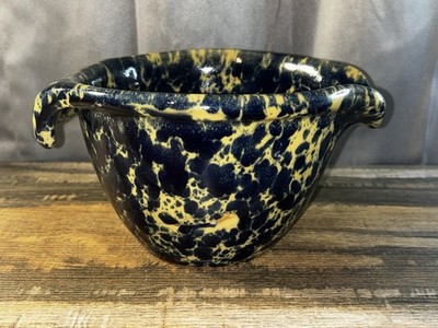 Bennington Pottery Medium 1.5 Qt Mixing Bowl Blue Agate Sponge Ware Vintage USA