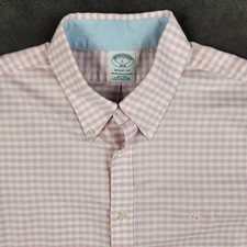 Brooks Brothers Oxford Shirt Mens Large Pink Gingham Regent Fit Stretch Button