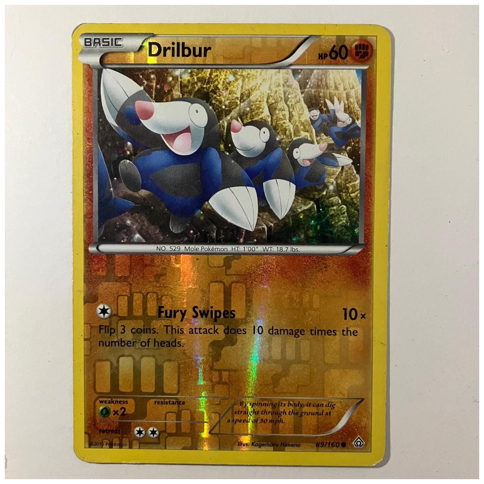 Drilbur 89/160 Common Primal Clash Pokemon Reverse Holo Heavily Played