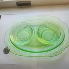 Green Uranium Depression Glass 11.5 inch Platter Patrician Madrid Lot Set 2 Dish