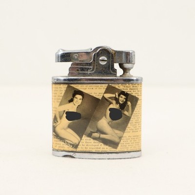 Vintage Lilac Automatic Superlighter Japan Pin-Up Newspaper Collage Lighter
