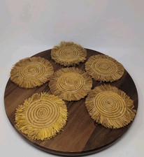 Set Of Six Sea Coasters Coil Fringe African C...