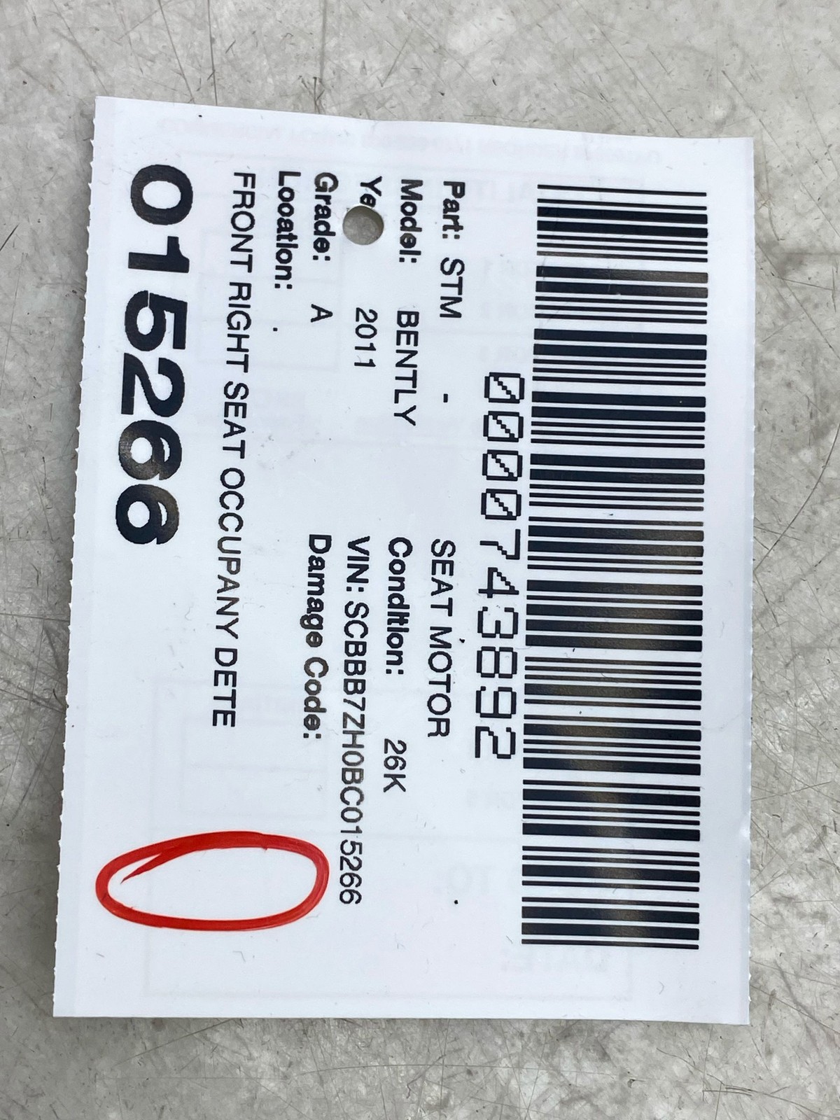 2010-2020 BENTLEY MULSANNE FRONT RIGHT SEAT OCCUPANY DETECTION SENSOR MAT MOTOR