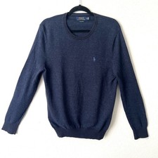 Polo Ralph Lauren Mens M Pima Cotton Crewneck Sweater Blue Pony Logo Preppy