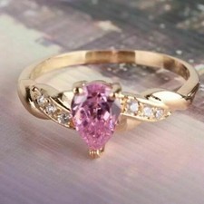 2 Ct Pear Cut Lab-Created Pink Sapphire Promise Band Ring 14k Yellow Gold Plated