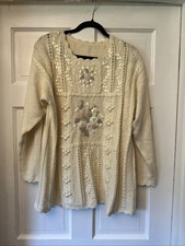 Vintage SHENANIGANS Womens SWEATER CottageCore Floral Seed Pearls Sz XL Romantic