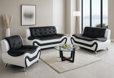 *SALE* Black White 3PC Sofa Loveseat Chair Set