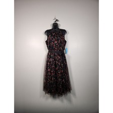 DRAPER JAMES RSVP Dress Womens Medium M Black Floral Tulle Midi Sleeveless Party