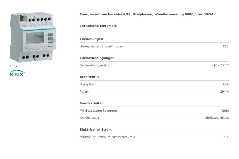 Hager TE370 Zähler KNX Messwandler - Bild 3 von 3