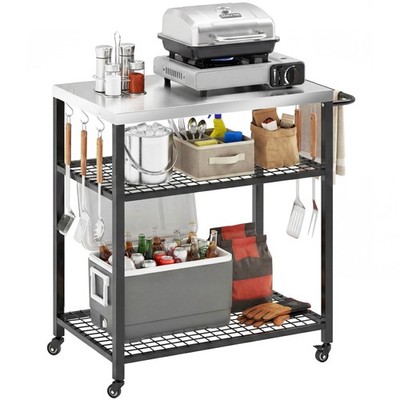 Outsunny Outdoor Grillwagen, beweglicher Tisch für die Zubereitung von Speisen mit Rollen, Haken