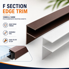 PVC F Section Edge Trim for 10mm 16mm Polycarbonate Roofing Sheets Glazing