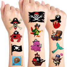 96PCS Pirate Pre-Cut Temporary Tattoos - Cute Pirate Ship, Mermaid, and Treasure