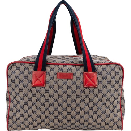 Gucci Monogram GG Plus Canvas Web Stripe Boston 40 Handbag Bag